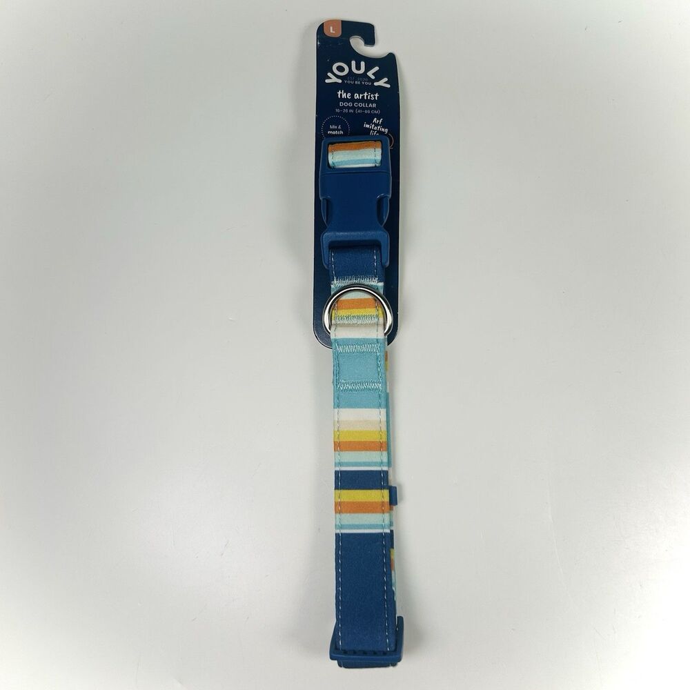 YOULY The Artist Blue/Orange Stripe Dog Collar, Large. By Youly 16-21 NWT